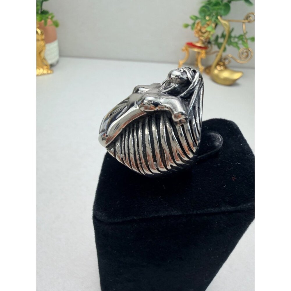 Stainless Steel Sculptural Nude Woman Art Ring Statement Biker Ring Unisex - Picture 3 of 11